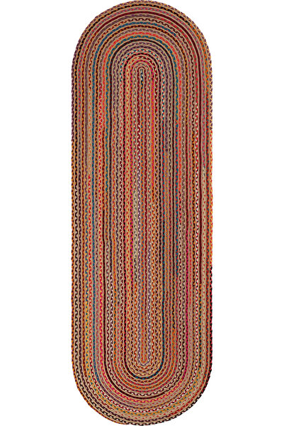 Halımax Milda 135 Çift Taraflı Jüt Halı Renkli Oval Yolluk Antre Hol Koridor Halısı Hasır Dokulu Kilim
