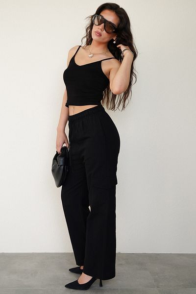 Seeh Muslin Fabric - Black Women's Trousers with Pocket Detail Sh186