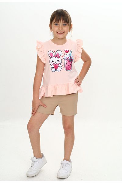 Sevimli Girl's Summer T-Shirt & Shorts Set Cute Rabbit Pattern