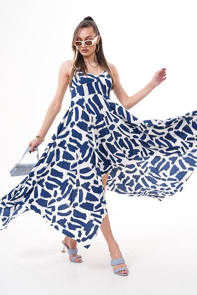 ŞİMAL Women's Patterned Skirt Asymmetrical Cut Strap Dress 250433 -