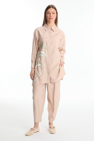Zühre Patterned Buttoned Beige Double Suit Tk-1454