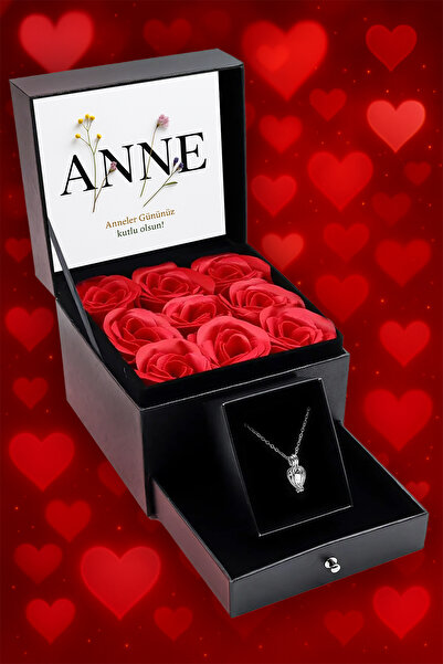 vegahediye v vega Anneye Çekmeceli Solmayan Gül Kutusu & Gerçek İnci Kolye He...