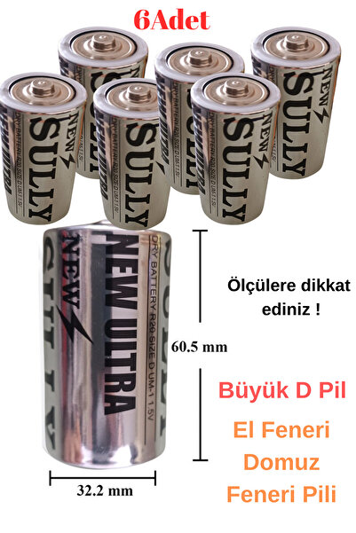 Janva 6 adet D Pil El Feneri Radyo Domuz Feneri Pili Ölçüyü dikkate alınız (32mmx60mm)