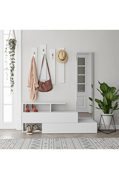 Mourah Home خزانة أحذية رامدا مع مرآة - 8 أزواج - خطافات وأبواب - حامل قاعة