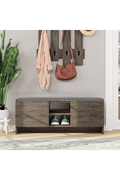 Mourah Home خزانة أحذية زولا - 8 أزواج - مقعد مع وسادة - بابان