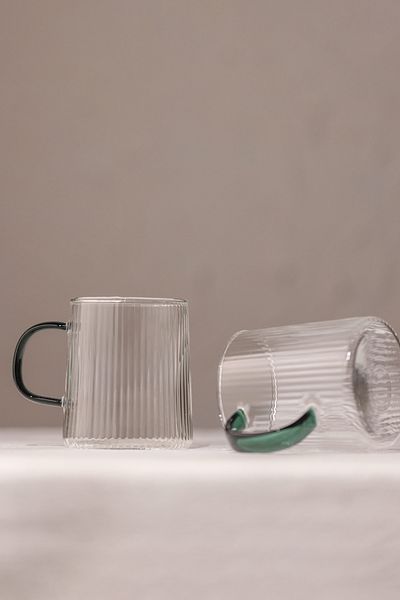 Rakle Borosilicate Set of 2 Mugs with Green Handle 320 Cc