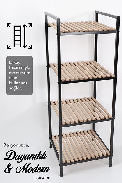 Meleni Home Ξύλινο ράφι μπάνιου 4 επιπέδων - Organizer μπάνιου Θήκη για πετσέτες Organizer Ντουλάπα πολλαπλών χρήσεων Ντουλάπα μπάνιου