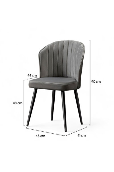 MYMASSA Rubi Sandalye - Babyface Siyah Kumaş - Metal Siyah Ayak - Mutfak Sandalyesi - Salon Sandalyesi