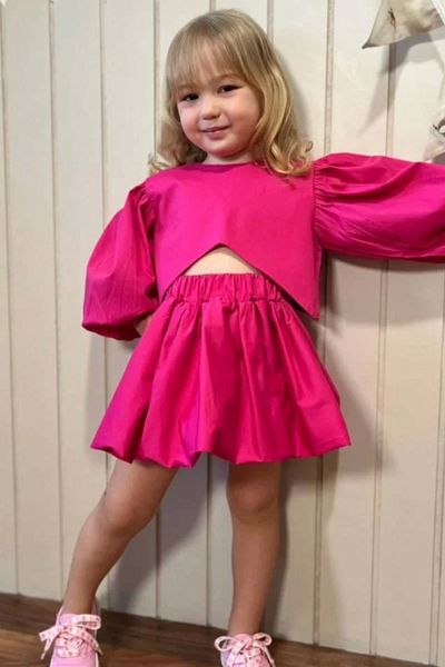 Kidmark Çocuk Modası Girl's Poplin Pink Skirt Suit
