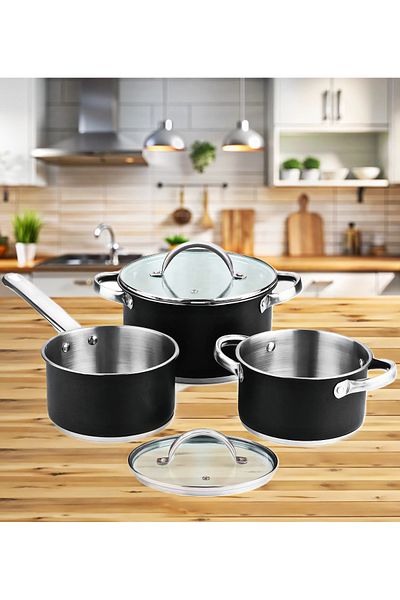 Bergner Pot Set With Lids 5 Pcs Stainless Steel Induction Dishwasher Ronda Black