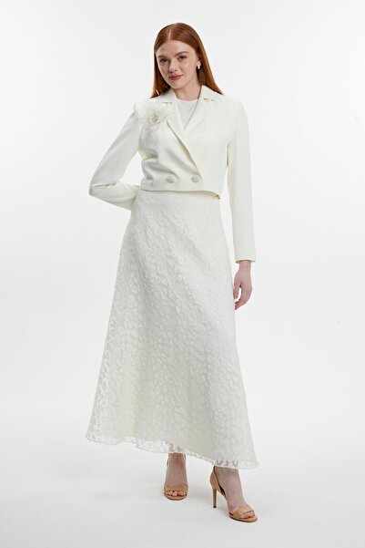 Zühre Patterned Skirt Jacket Ecru Double Suit Tk-1513