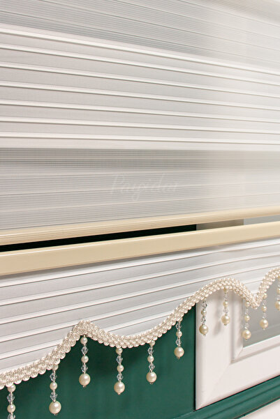 Naza Geniş Pliseli Alüminyum Kasa Krem Boncuklu Zebra Stor Perde