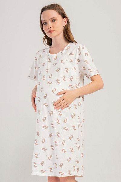 VİENETTA Women's Short Sleeve Maternity White Nightgown C7T2N3O804