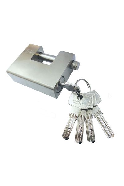 flores Rectangular stainless steel padlock with fingerprint, 100 mm