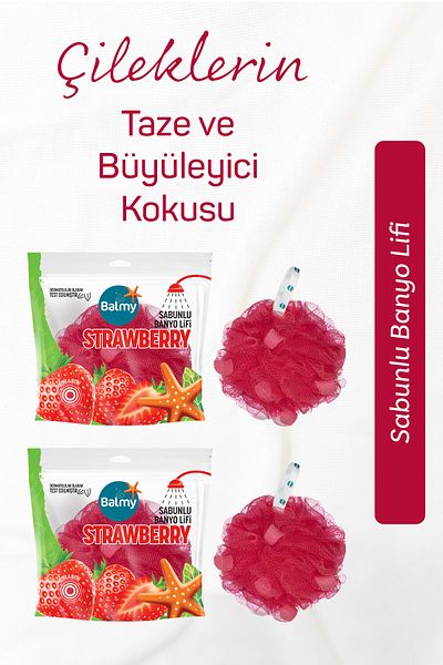 Balmy 2 Pack Strawberry Soap Pom Pom Loofah - Bath Loofah