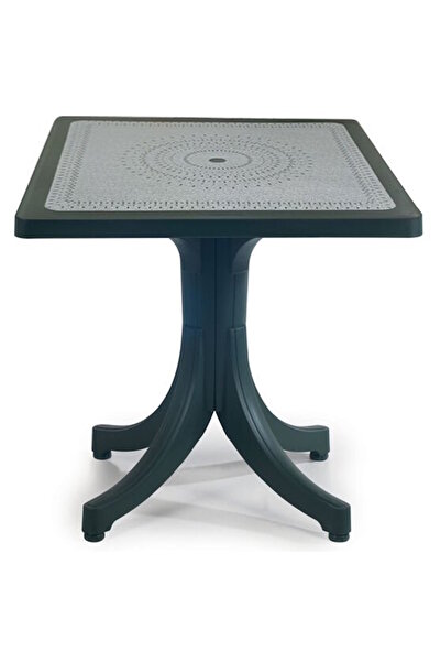 Papatya Pera Plastik Masa - 80x80 Kare Bahçe Balkon Masası -Yeşil & Gümüş Dantel