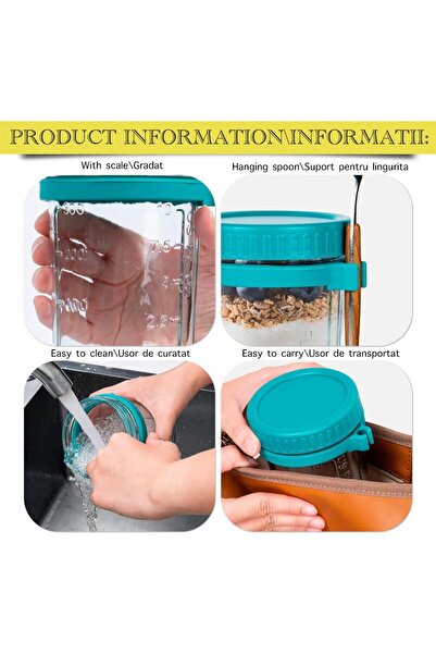 Quasar & Co. Set of 2 glasses with spoons Quasar & Co.®, graduated, to go, for breakfast, glass/stainless steel, yellow-turquoise