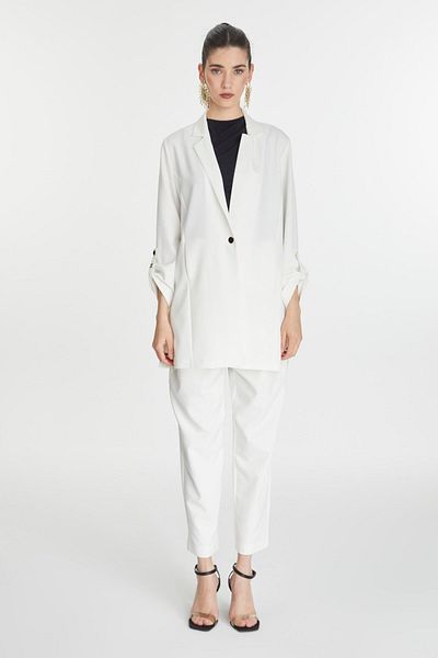 Zühre Sleeve Detailed Jacket Trousers Ecru Set Tk-1144