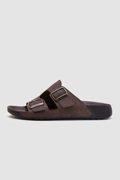 Twn Brown Double Buckle Slippers