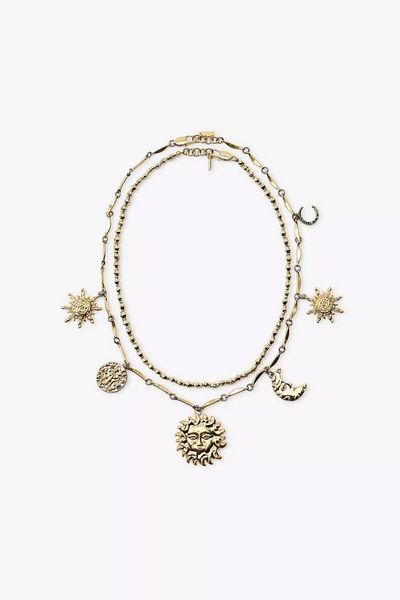 CHARMLUCKY Steel Sun Charm 2-Piece Necklace