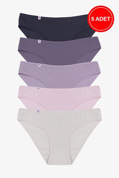 koza iç giyim Women's Panties 5 Pack Cotton Label Detailed Ribbed Rib