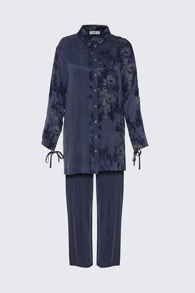 Zühre Jacquard Patterned Buttoned Navy Blue Double Suit Tk-1613