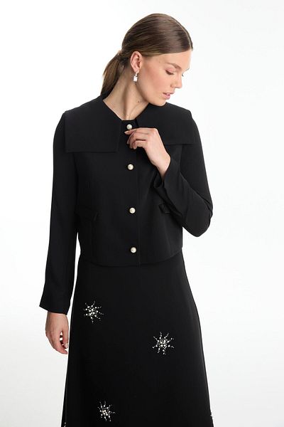 Zühre Pearl Stone Detailed Straight Cut Black Suit TK-1523