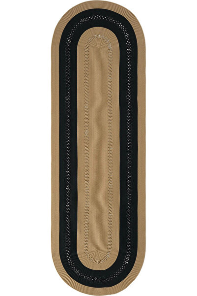 Halımax Milda 135 Çift Taraflı Jüt Halı Kahve Siyah Oval Yolluk Antre Hol Koridor Halısı Hasır Dokulu Kilim