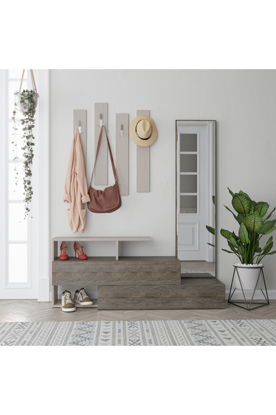 Mourah Home خزانة أحذية رامدا مع مرآة - 8 أزواج - خطافات وأبواب - حامل قاعة