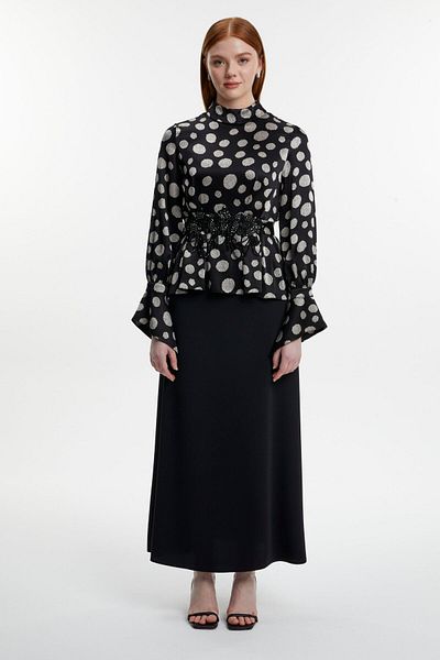 Zühre Polka Dot Patterned Belted Bottom Top Double Suit Tk-1555