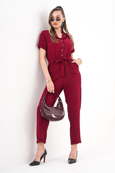 ŞİMAL Women's Collared Button Detailed Jumpsuit 250376