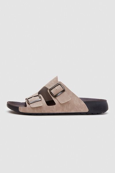 Twn Beige Double Buckle Slippers