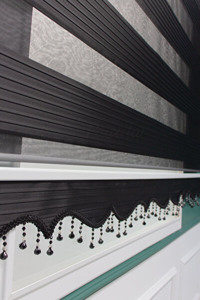 Naza Geniş Pliseli Alüminyum Kasa Siyah Boncuklu Zebra Stor Perde