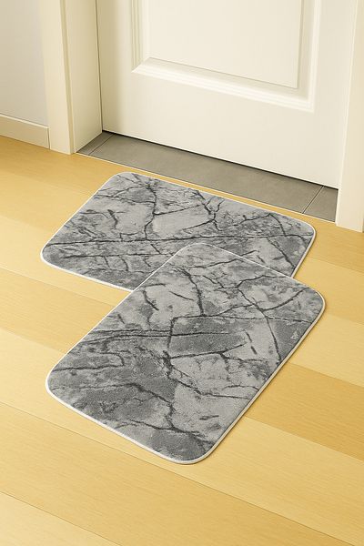 Evlen Home Collection Digital Printing Non-Slip Base 2-Piece Mat Set 40X60 cm Bath Mat Door Front Mat Marble Pattern