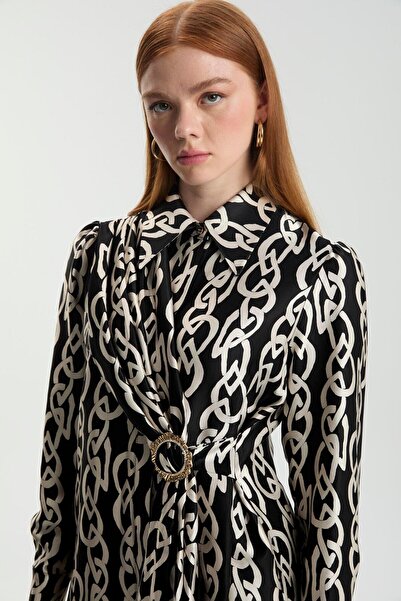 Zühre Black Double Suit with Chain Pattern Buckle Belt Tk-1590