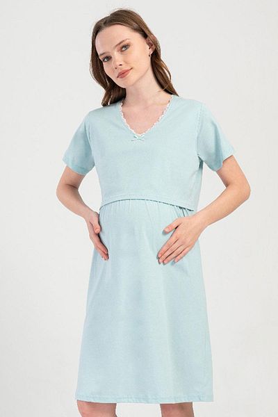 VİENETTA Women's Short Sleeve Maternity Mint Tunic 100% Cotton C2T5N0O804