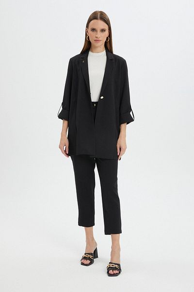 Zühre Sleeve Detailed Jacket Pants Black Set Tk-1144