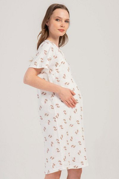VİENETTA Women's Short Sleeve Maternity White Nightgown C7T2N3O804