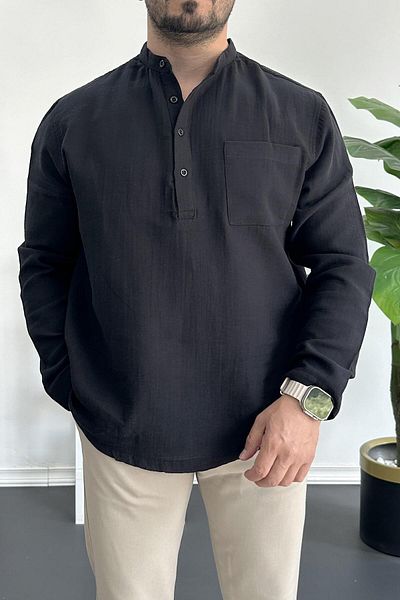 Edwox Ανδρικό πουκάμισο με γιακά Judge με μισή τσέπη μαύρο Edw361