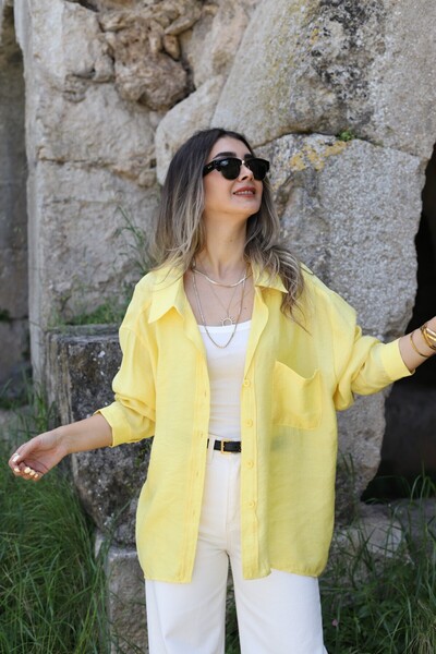 bytugcekaya Altuni Sarı Viskon Standart Beden Gömlek