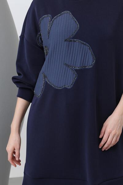 Puane Kadın Önü İşlemeli Garni Detaylı Tunik - 10627TNK - Lacivert