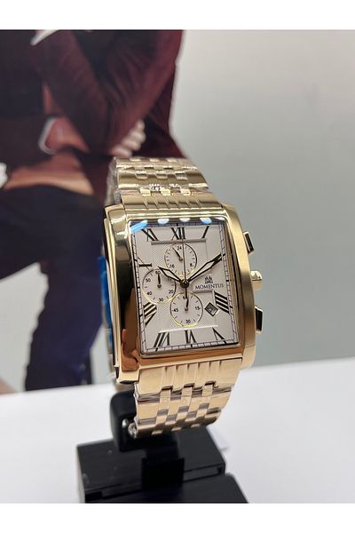 Momentus Gold Rectangular Men's Wristwatch 5 Atm Waterproof with 3 Years Warranty