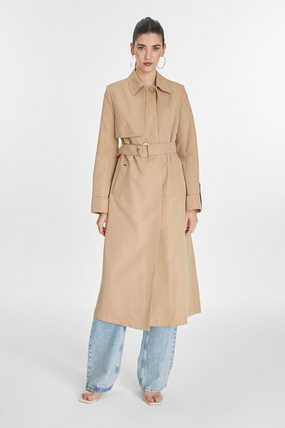 Zühre Beige Trench Coat with Shirt Collar Belt and Sleeve Detail 13723