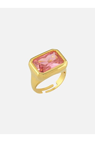LİNYA JEWELLERY Nova Büyük Kristal Taşlı Yüzük Pembe