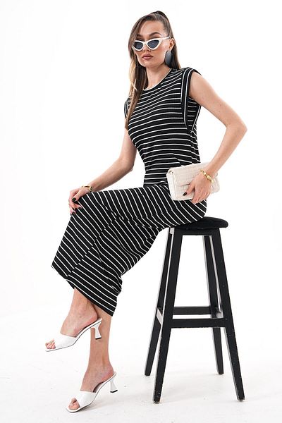 ŞİMAL Women's Stripe Patterned Long Dress with Underarm Detail 250083 -