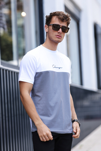 aziso Ανδρικό μπλουζάκι με κέντημα Crew λαιμόκοψη 100% βαμβακερό - Δίχρωμο