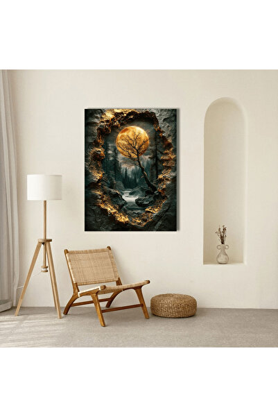 TRADE AYS Altın Geçit – Orman ve Dolunay Manzaralı Kanvas Tablo