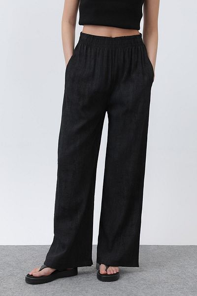 Puane Women's Elastic Waist Loose Trousers - 18238Pnt - Black