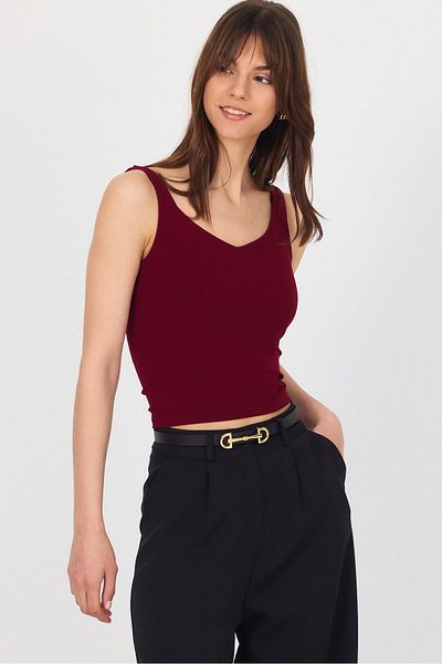 Rays Burgundy Thick Strap V-Neck Blouse 13293