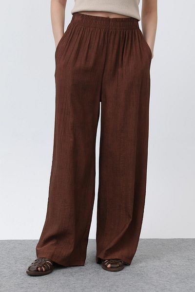 Puane Women's Elastic Waist Loose Trousers - 18238Pnt - Brown